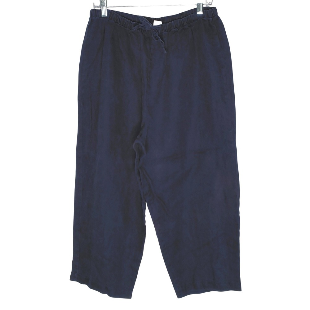 Bridgewater Studio Linen Capri Pants Women 18W Navy Blue Drawstring